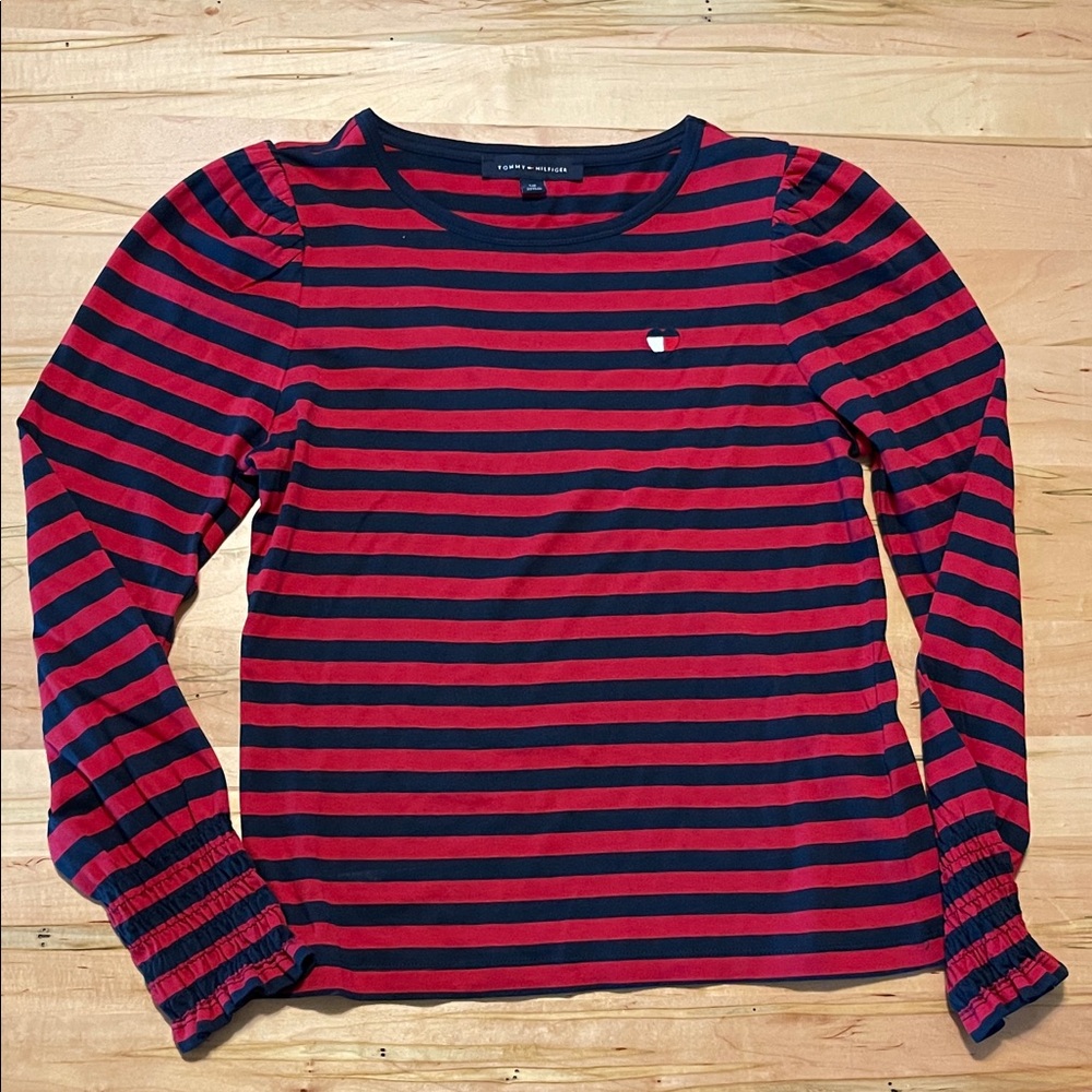Tommy Hilfiger Red and Navy Striped Long Sleeve Shirt